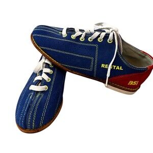 BSI Bowling Suede Laced Rental Shoes Leather / Rubber Sole Blue Red Neon 8 1/2